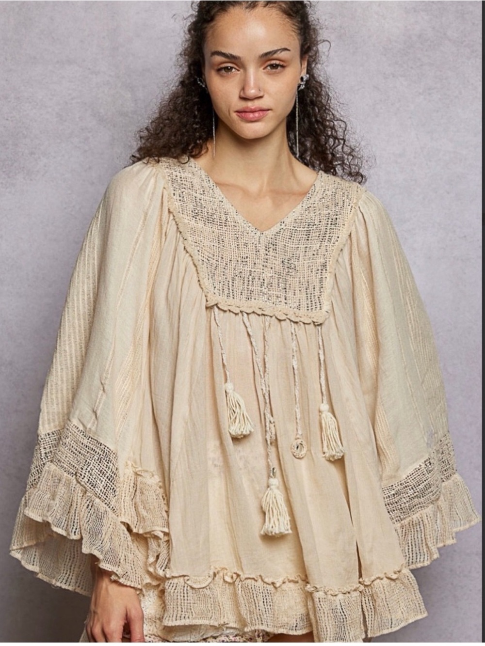 POL COTTON LAYERED TEXTURED TOP!
